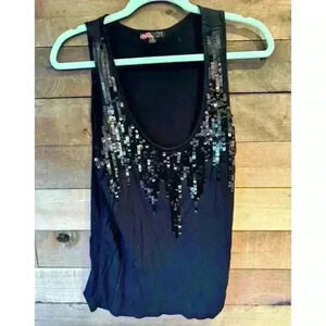 forever‎ 21 long sparkle black loose women's lightweight tank top large sequin